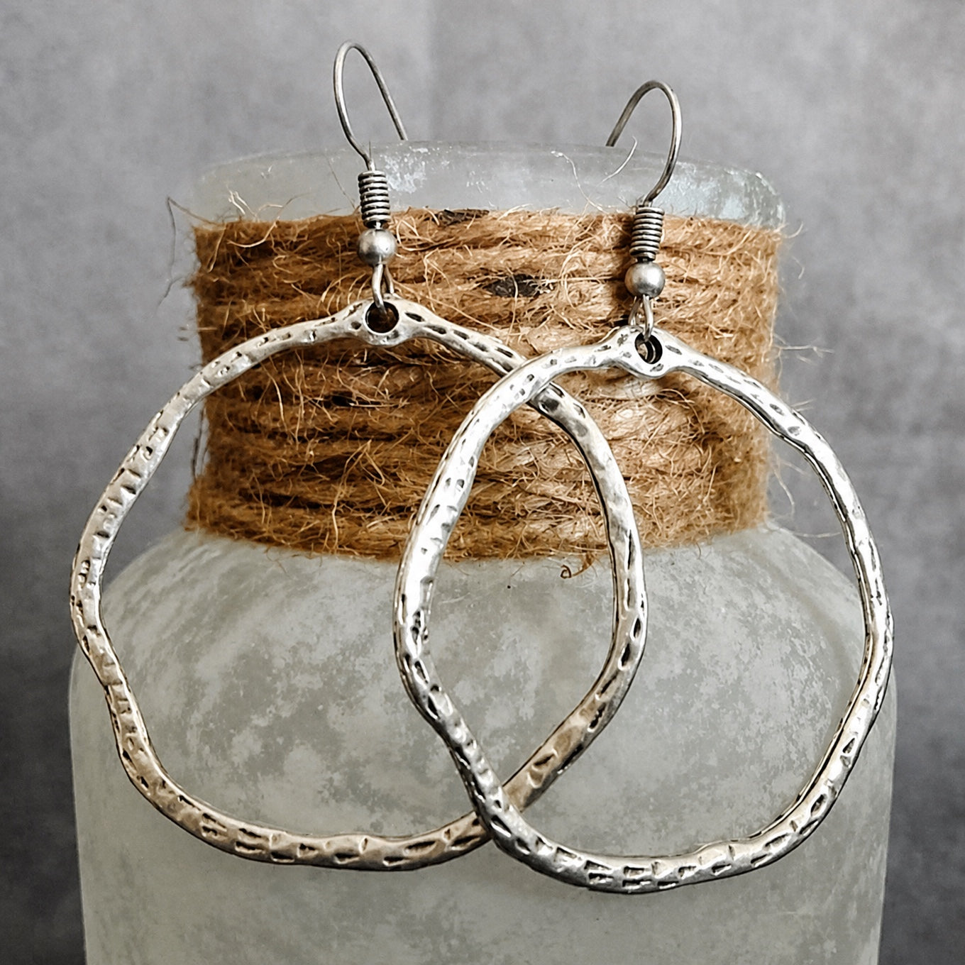 Textured Teardrop Hoop Earrings, Silver-Tone Vintage Style