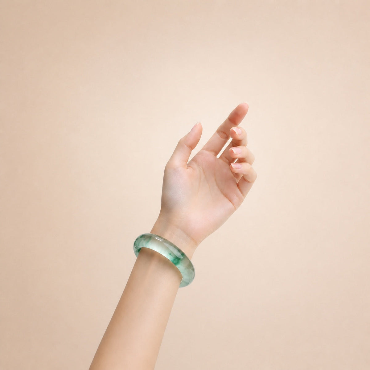 Jadeite Dome Bangle Bracelet, Pale to Deep Green, Polished Finish, 58mm — view 2