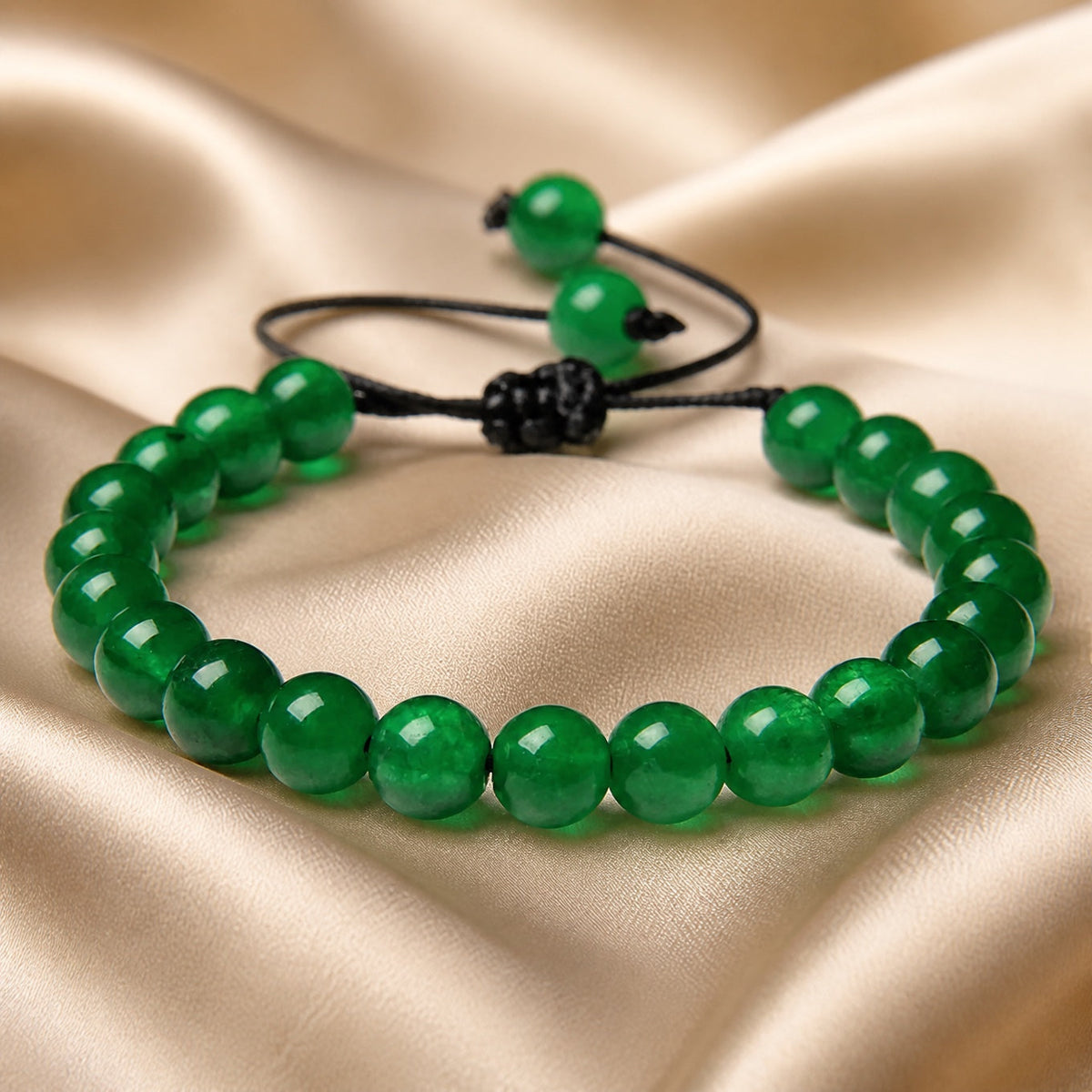 Round Stone Beaded Bracelet with Adjustable Cord in Jade, Lapis Lazuli or Tiger's Eye — main image
