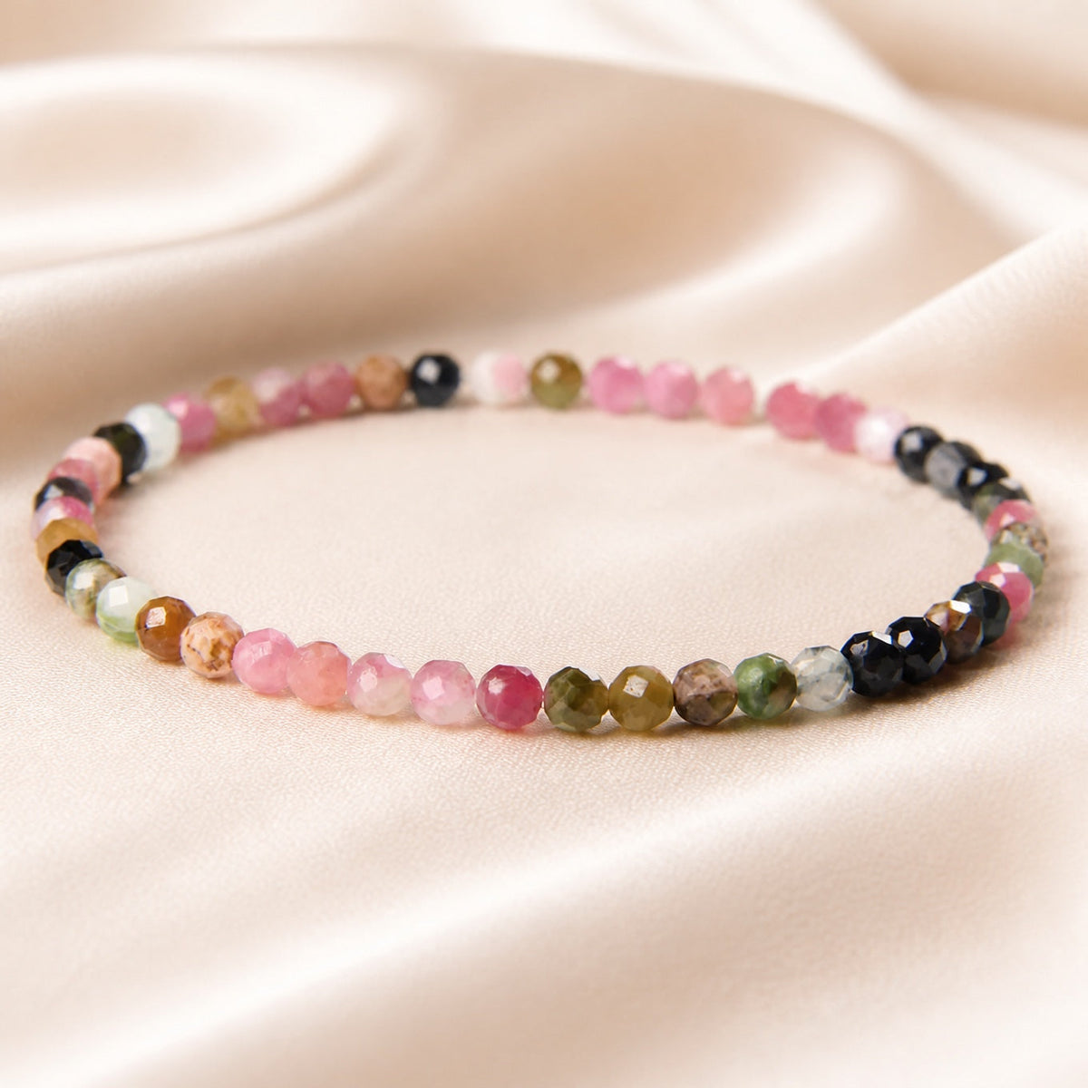 Faceted Stone Beaded Stretch Bracelet - Green, Blue & Multi-Color Options — view 3