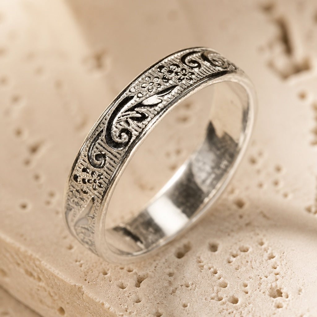 Wide Scrollwork Filigree Ring in Antiqued Sterling Silver