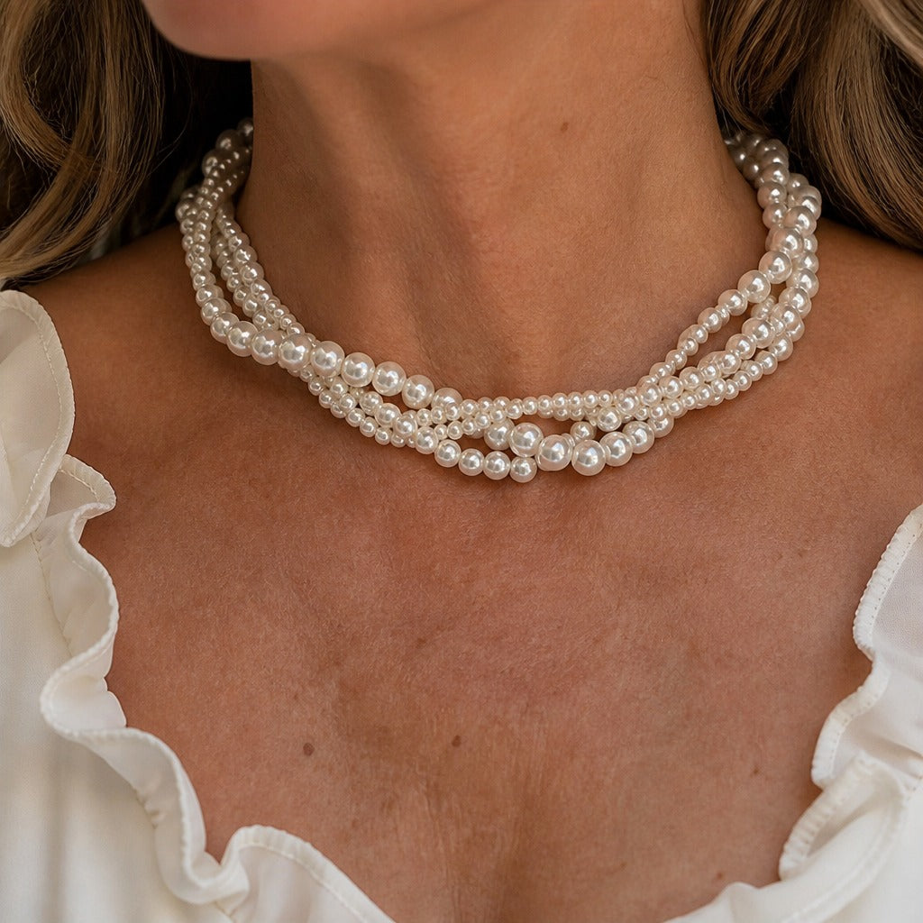 Baroque Pearl Three-Strand Necklace with Graduated Beads — main image