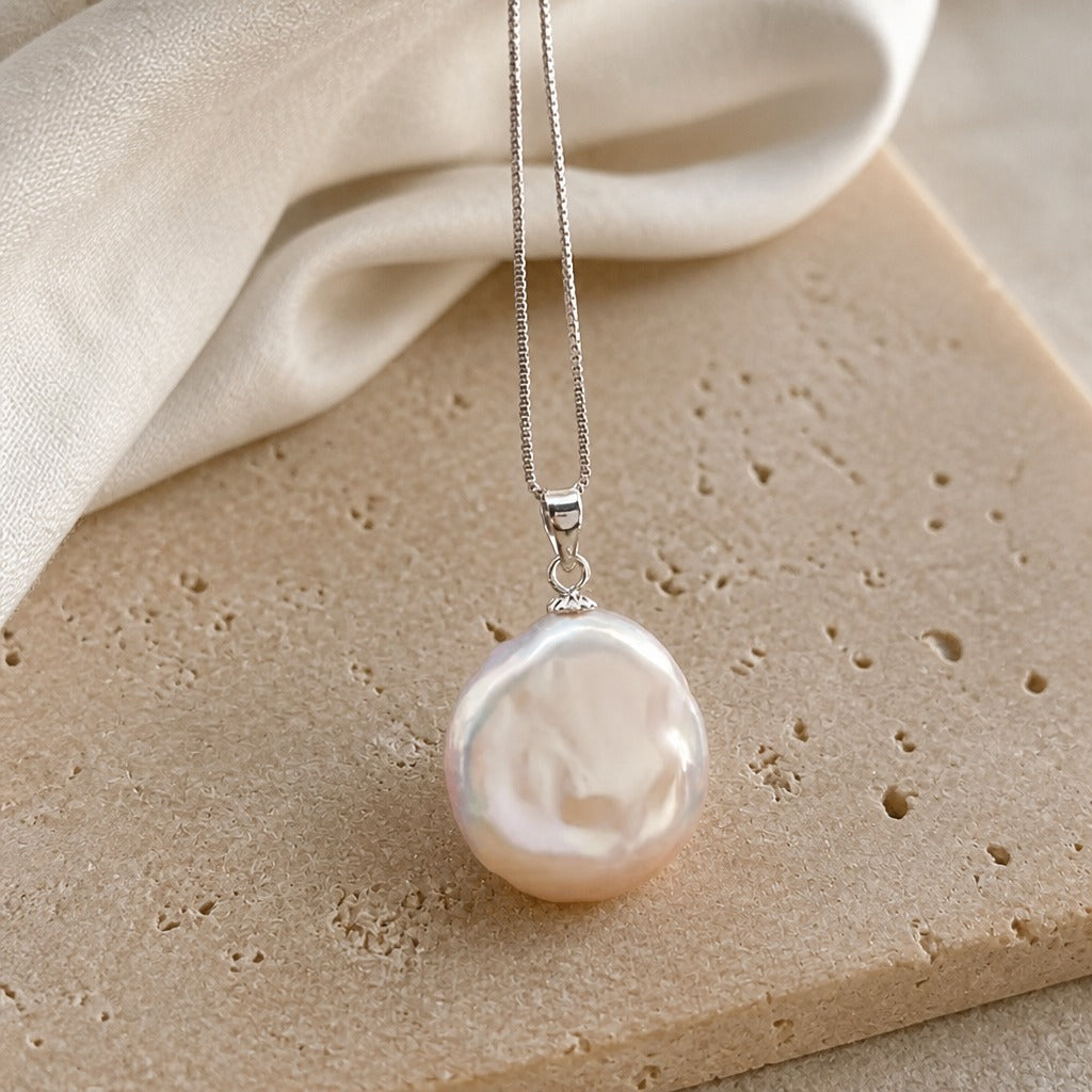 Baroque Freshwater Pearl Pendant Necklace with Silver-Toned Chain — main image