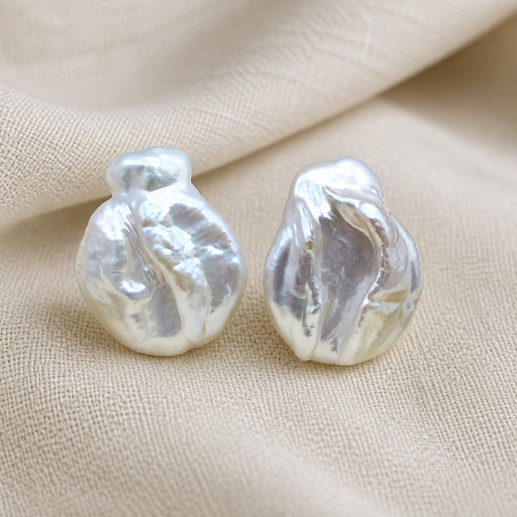 Baroque Freshwater Pearl Stud Earrings with Iridescent Lustre — view 2