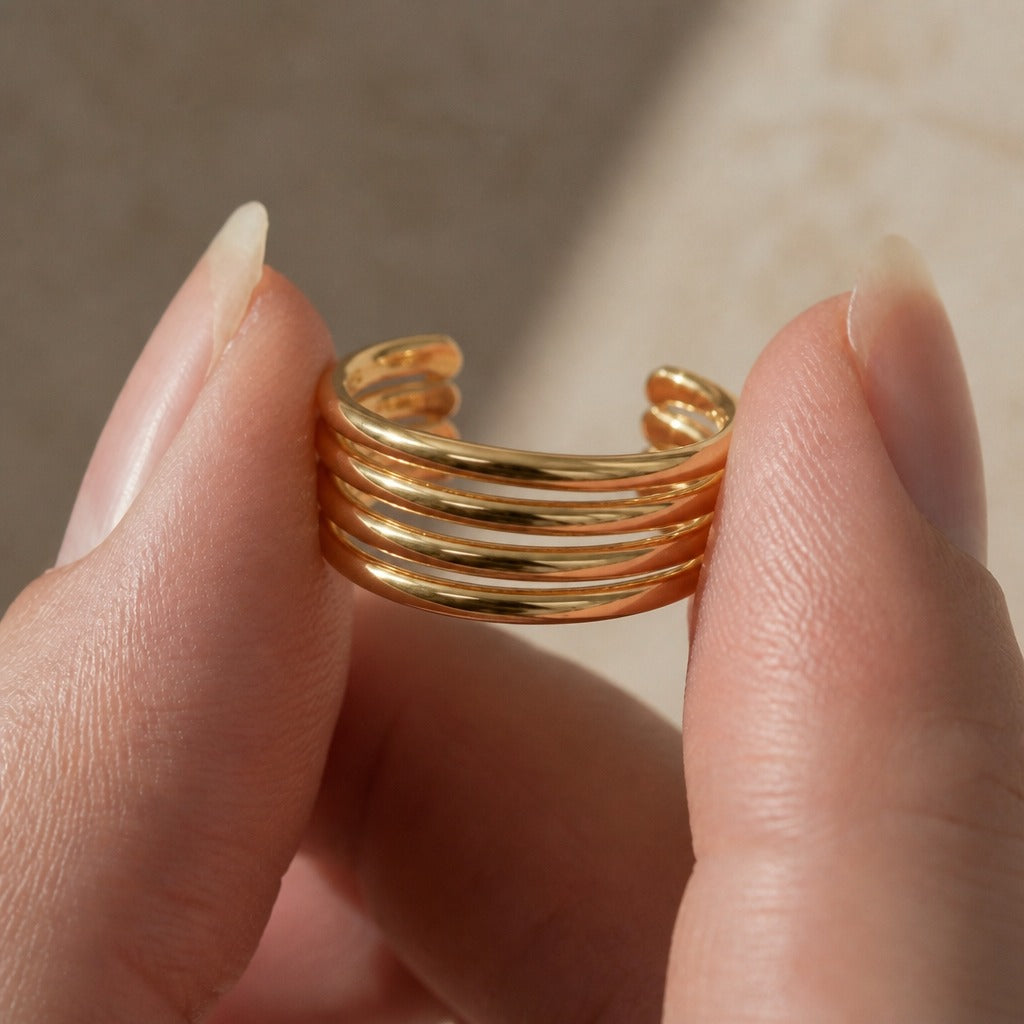 Open Cuff Gold-Tone Toe Ring with Four Parallel Bands — view 2