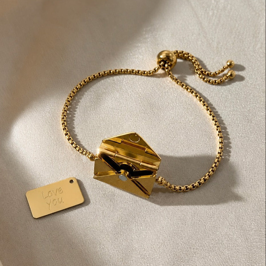 Envelope Pendant Bracelet with Hidden Storage Compartment, Adjustable Drawstring Closure — main image