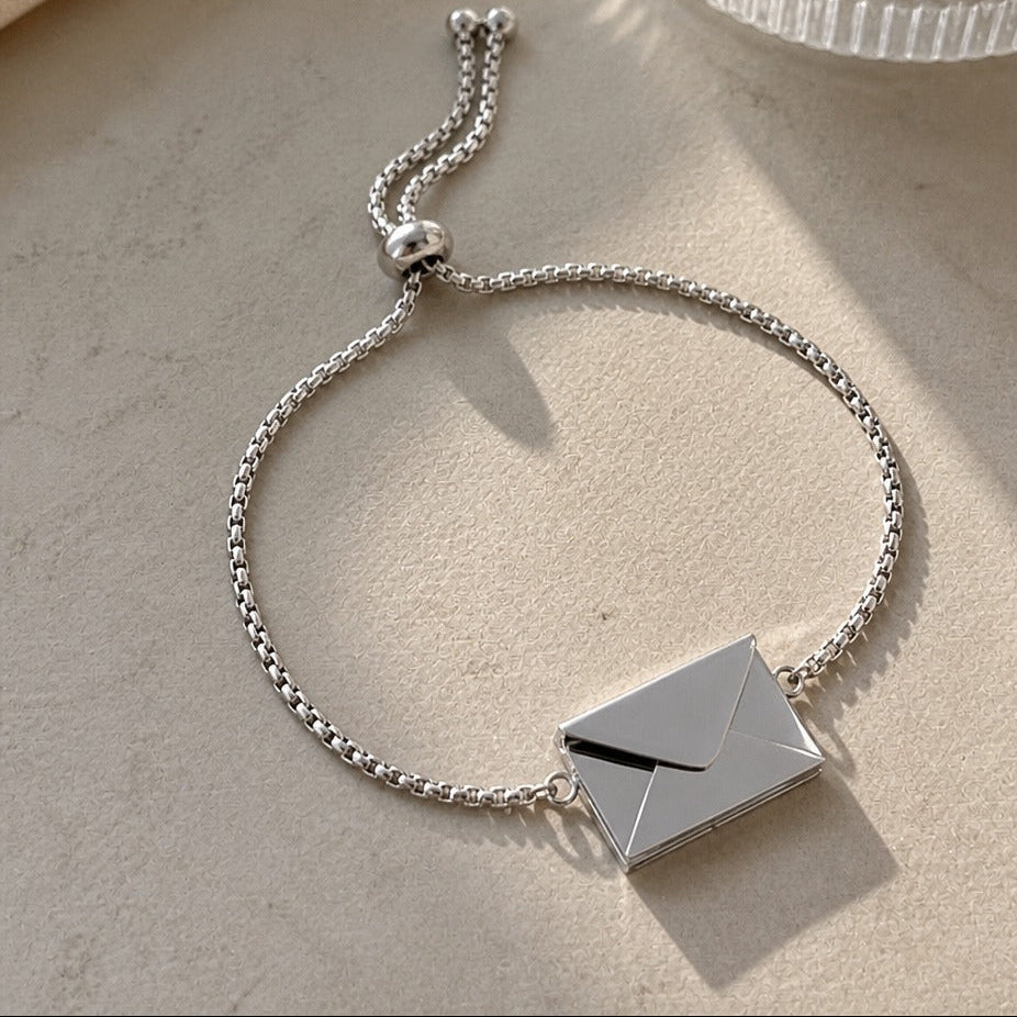 Envelope Pendant Bracelet with Hidden Storage Compartment, Adjustable Drawstring Closure — view 4