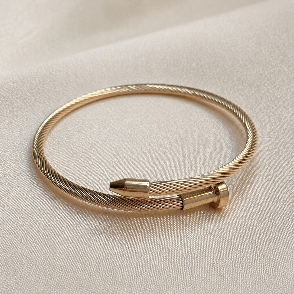 Twisted Rope Nail Cuff Bangle in Gold-Tone Stainless Steel — main image