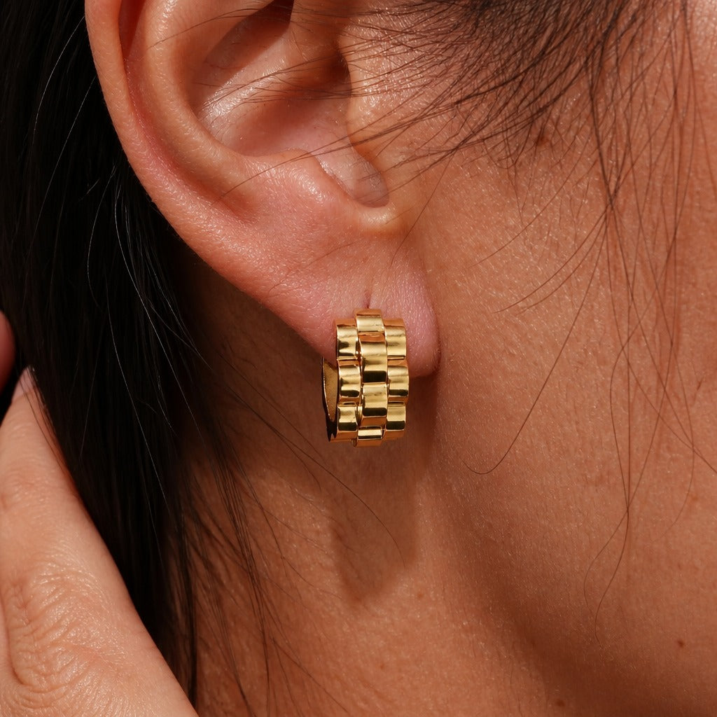 Chunky Segmented Hoop Earrings in Gold Tone, Stainless Steel — main image