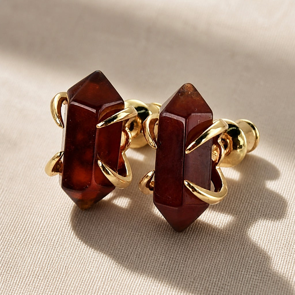 Crystal Point Labradorite & Garnet Stud Earrings with Gold-Tone Setting — view 2