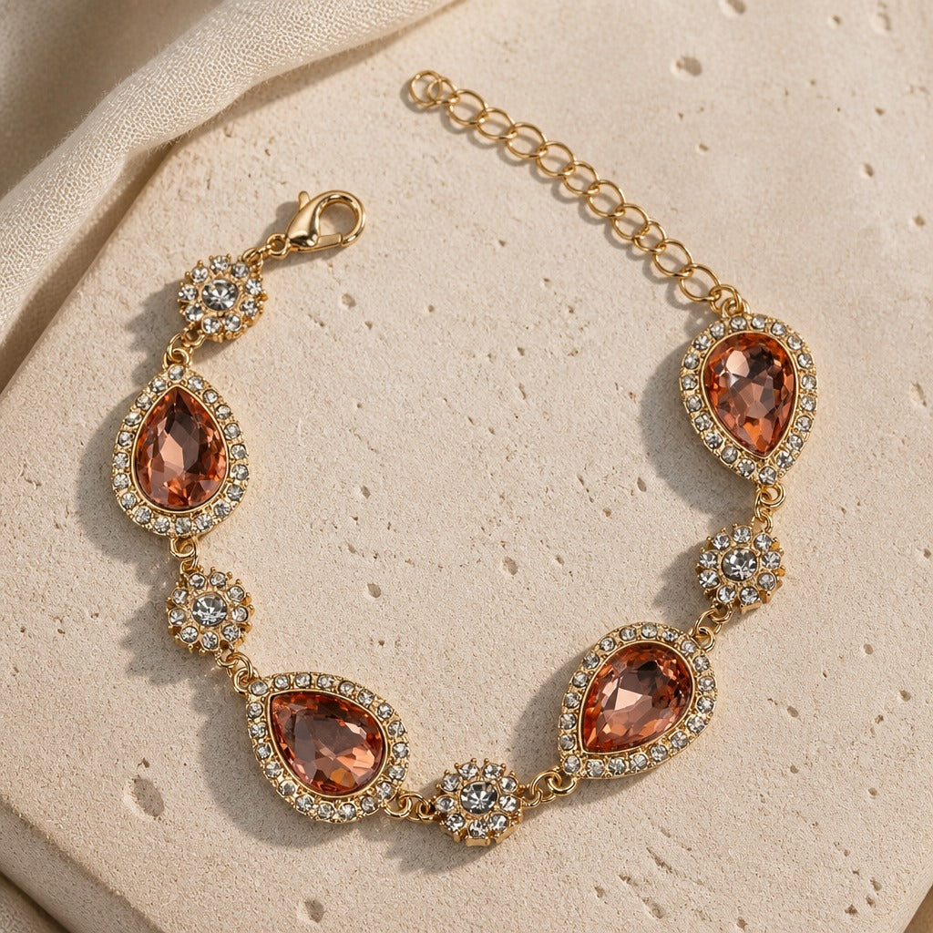 Teardrop Amber Chandelier Bracelet with Rhinestone Halo — main image