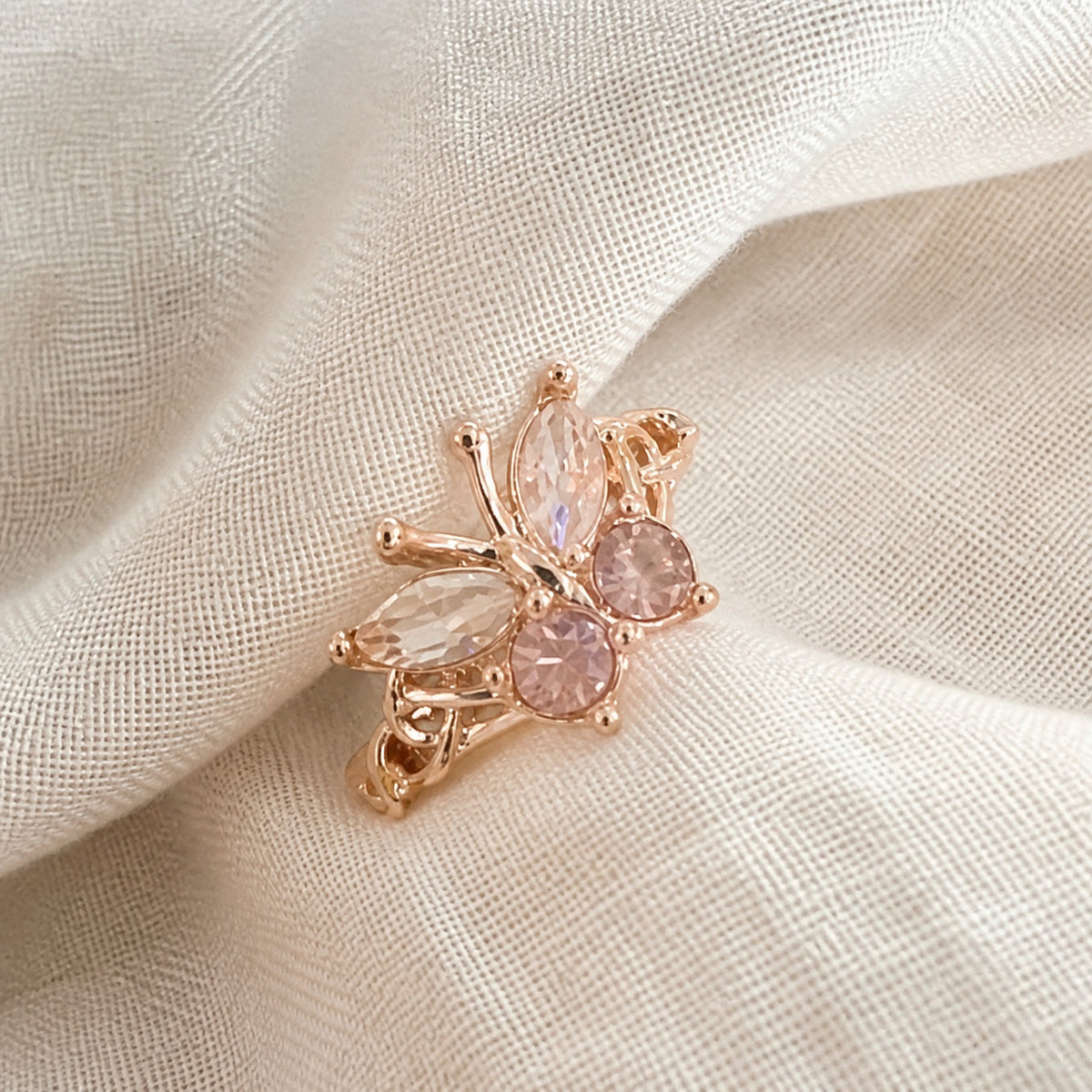 Marquise Butterfly Ring with Pink Cubic Zirconia in Rose Gold Tone — main image