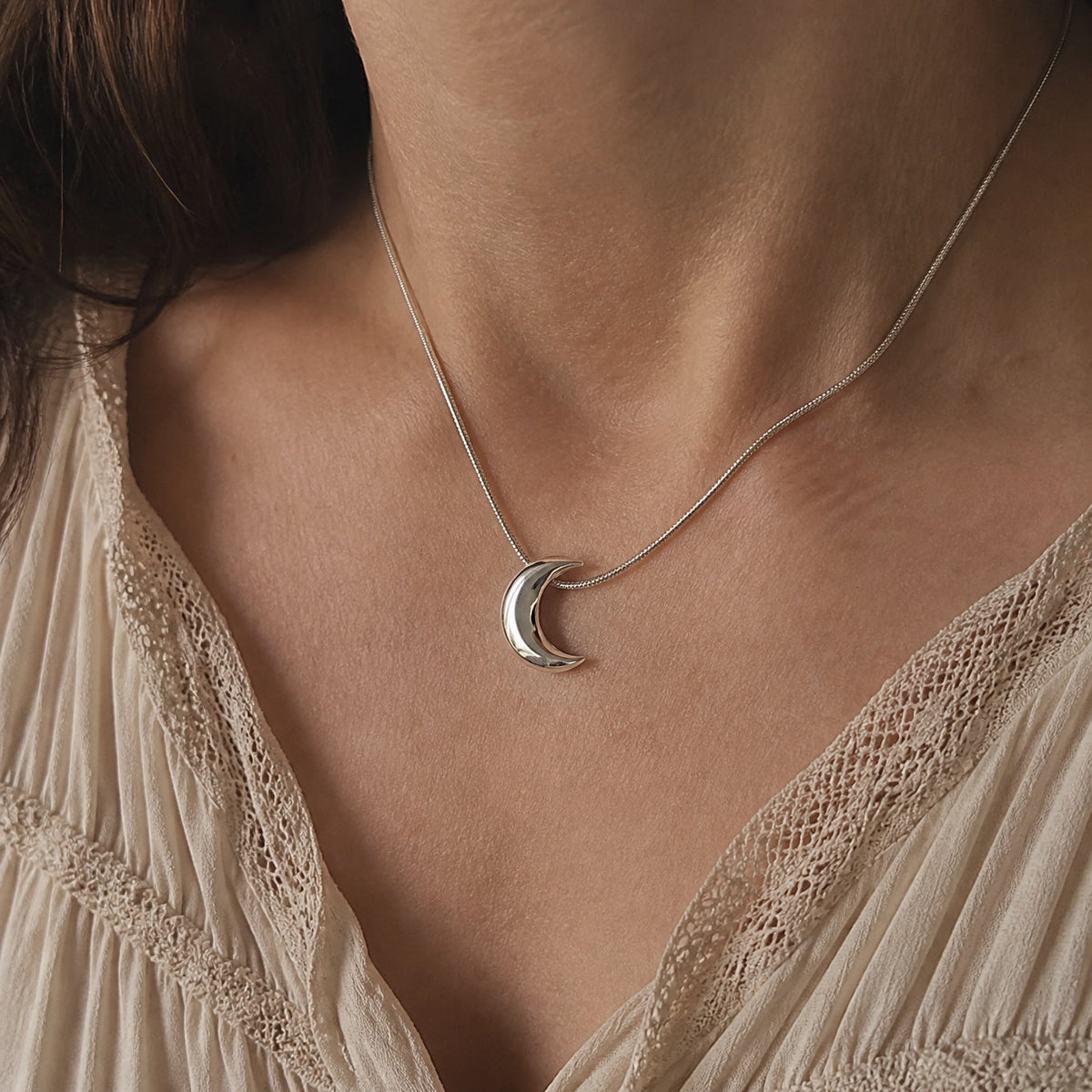 Crescent Moon Pendant Necklace with Silver-Tone Snake Chain — main image