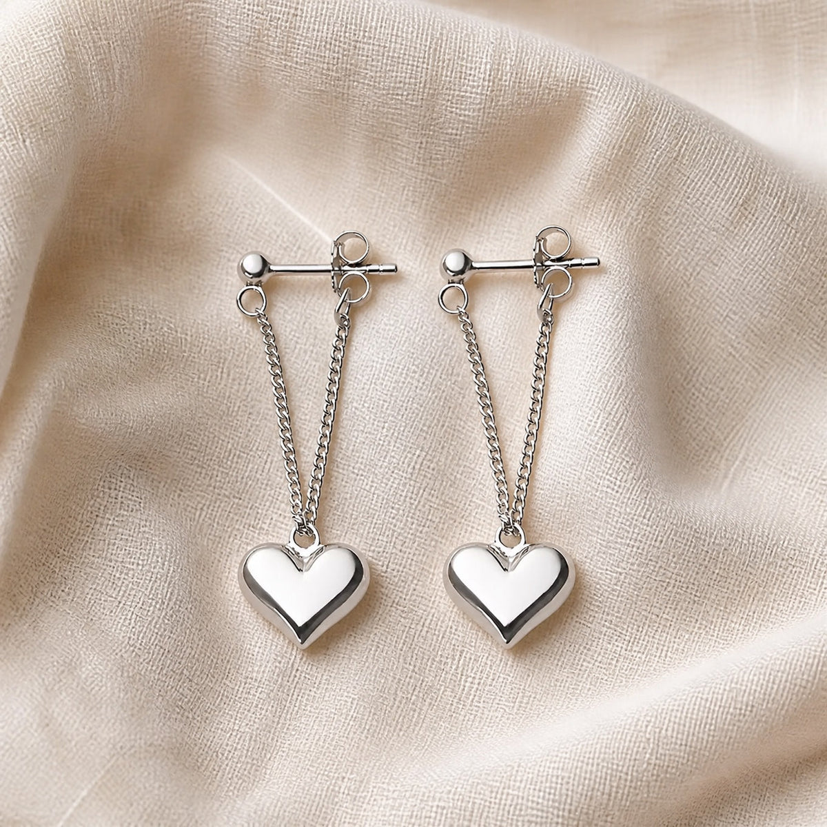 White Heart Pendant Drop Earrings with Curb Chain Detail — main image