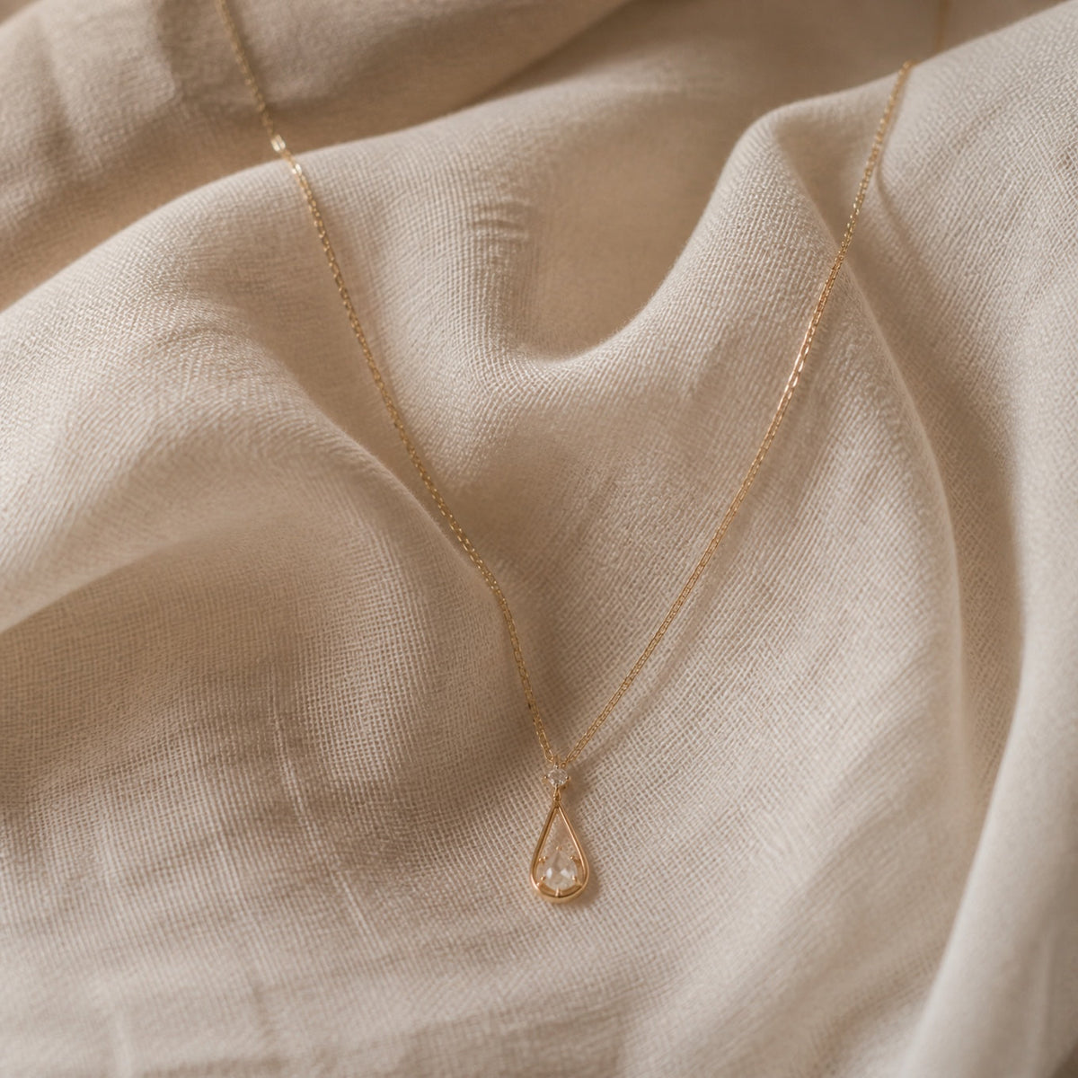 Teardrop Clear Stone Pendant Necklace with Gold-Tone Chain — view 2