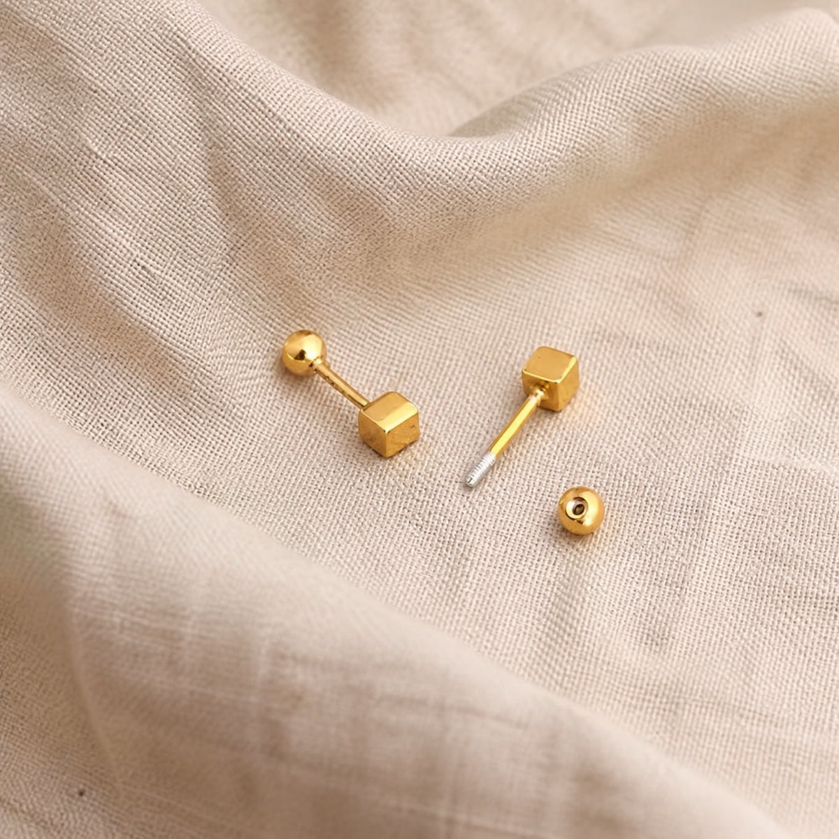 Cube and Sphere Mismatched Gold-Tone Stud Earrings — main image