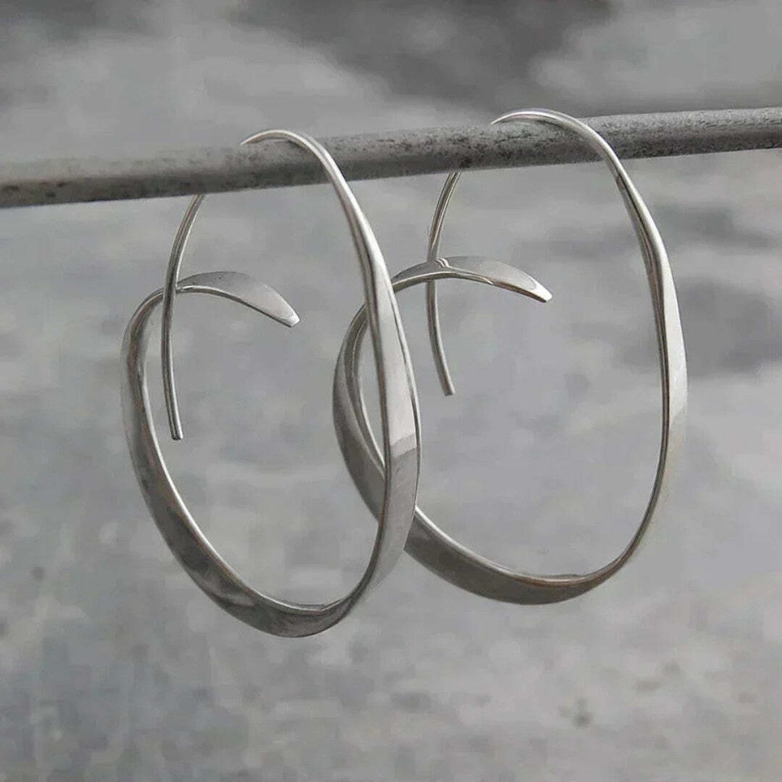 Open Spiral Oval Drop Earrings in Silver-Tone and Gold-Tone