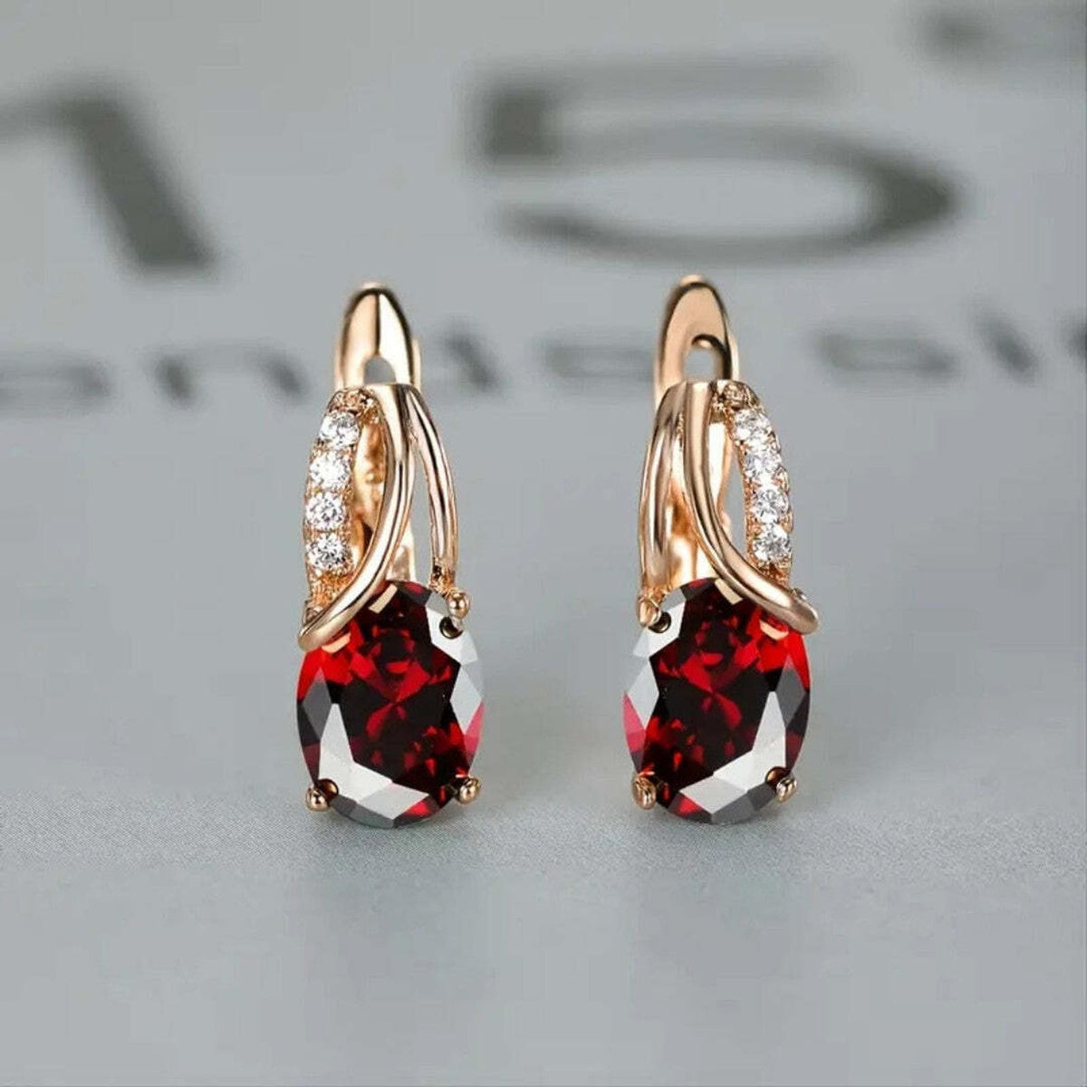 Teardrop Ruby Red Drop Earrings with Crystal Accents — main image