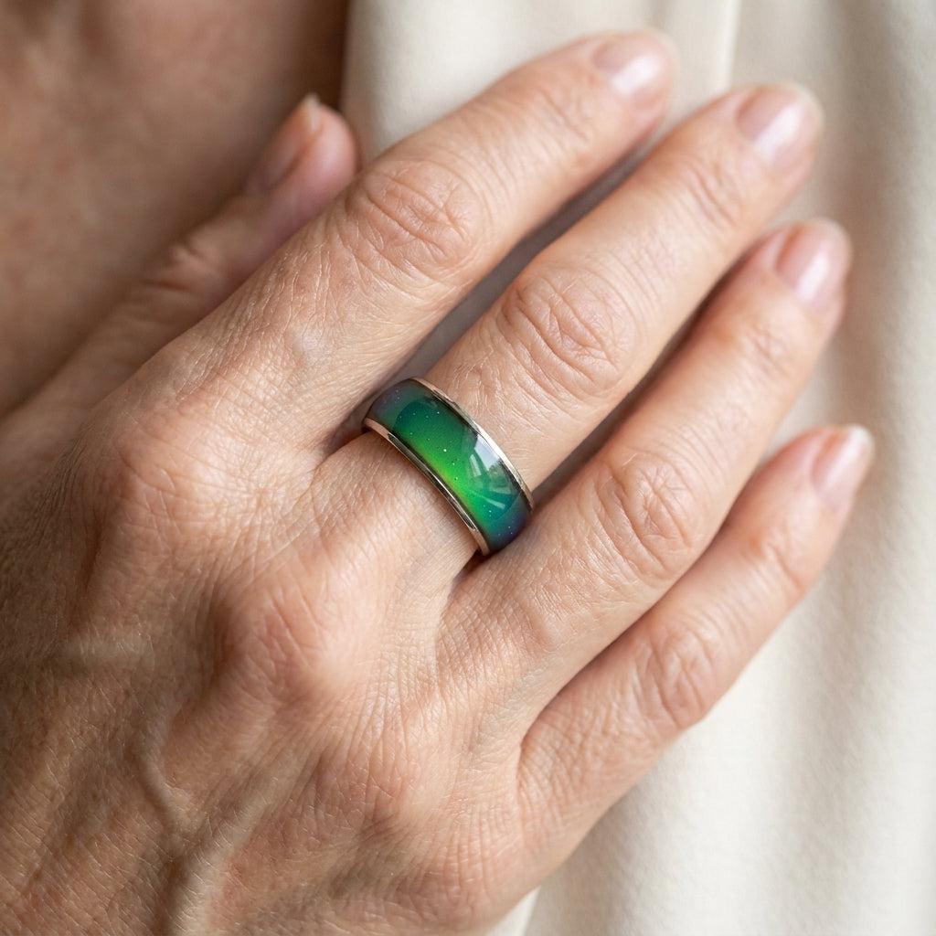 1pc mood ring inlaid thermal discoloration stone stainless steel band match daily outfits party accessory perfect gift for family and friends — lifestyle