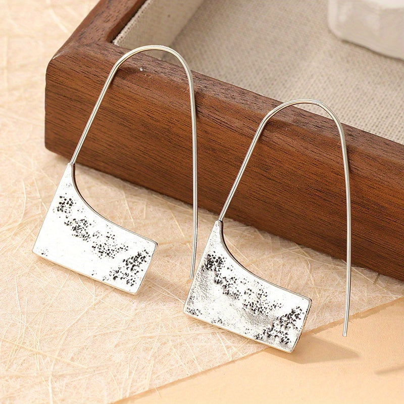Rectangular Speckled Drop Earrings with Silver-Tone Threader Wire