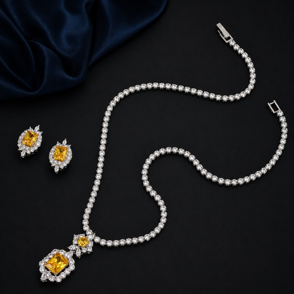Yellow Cubic Zirconia Tennis Bracelet & Earring Set with Cushion-Cut Stones — main image