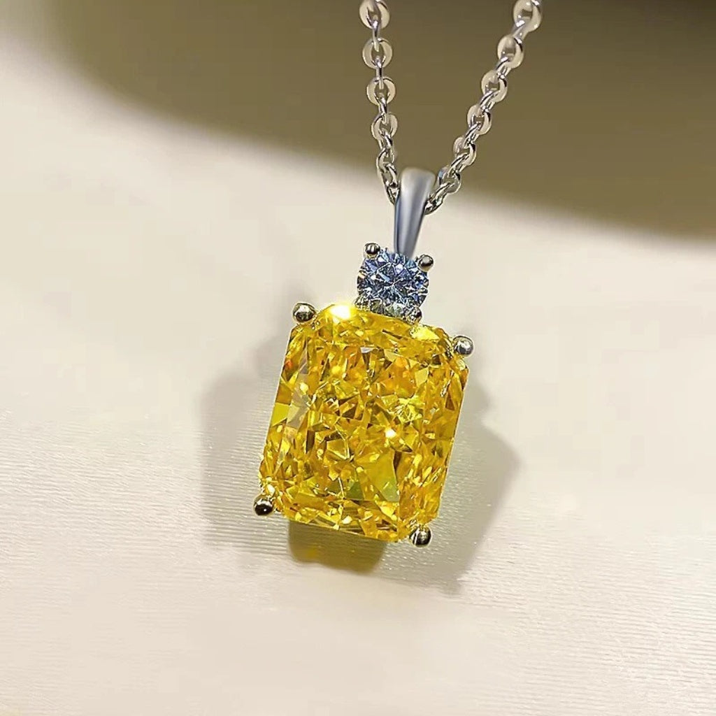 Cushion-Cut Yellow Stone Pendant Necklace with Accent Detail — view 2