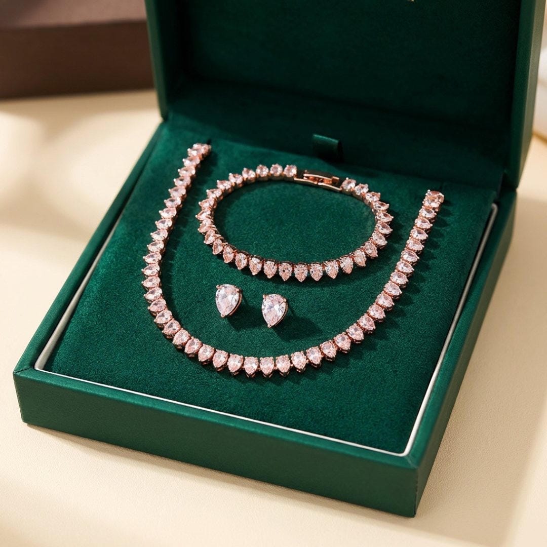 Pear-Shaped Cubic Zirconia Bridal Jewelry Set – Necklace, Bracelet & Earrings — view 9