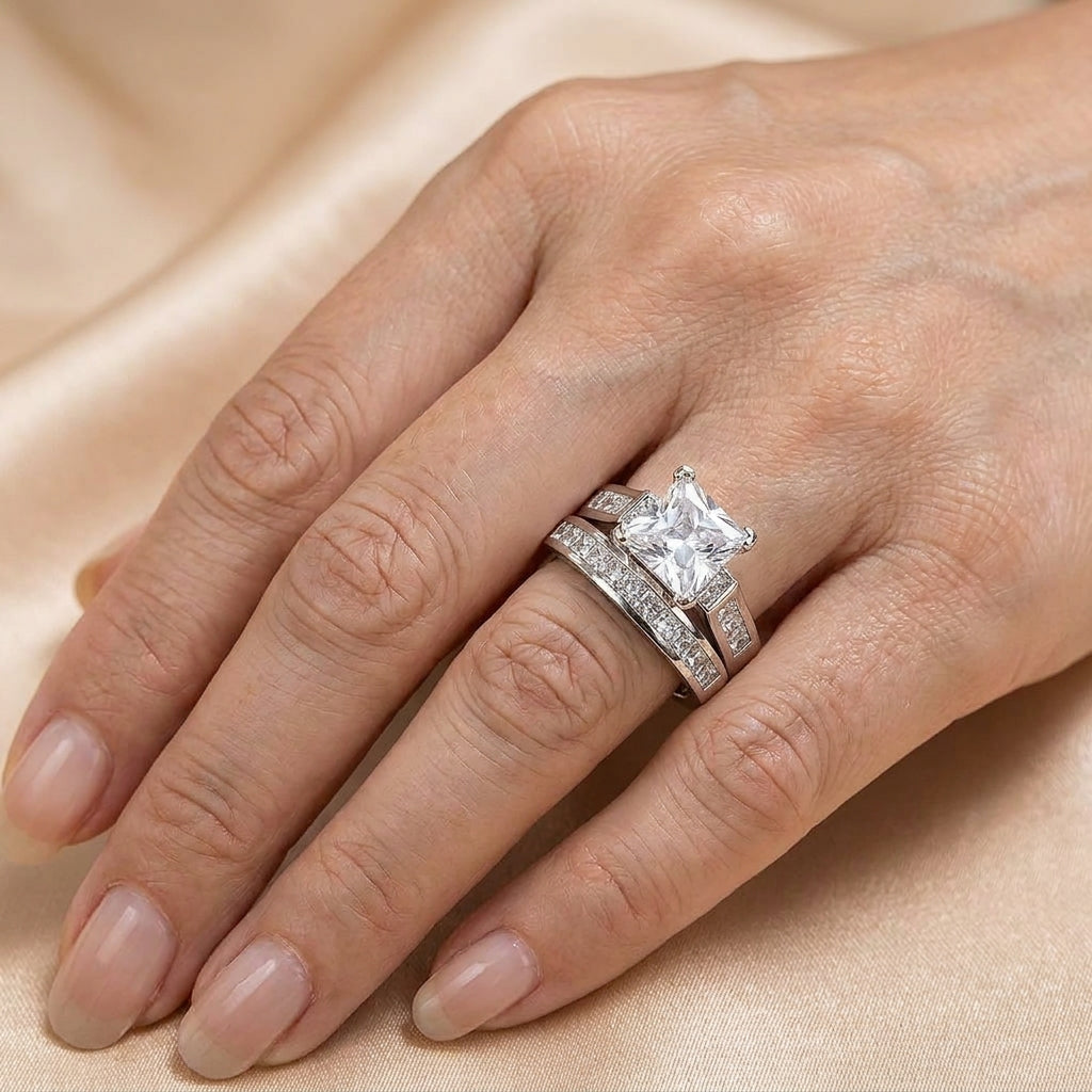 2pcs blingbling elegant temperament square synthetic zirconia ring band womens ring accessory — lifestyle