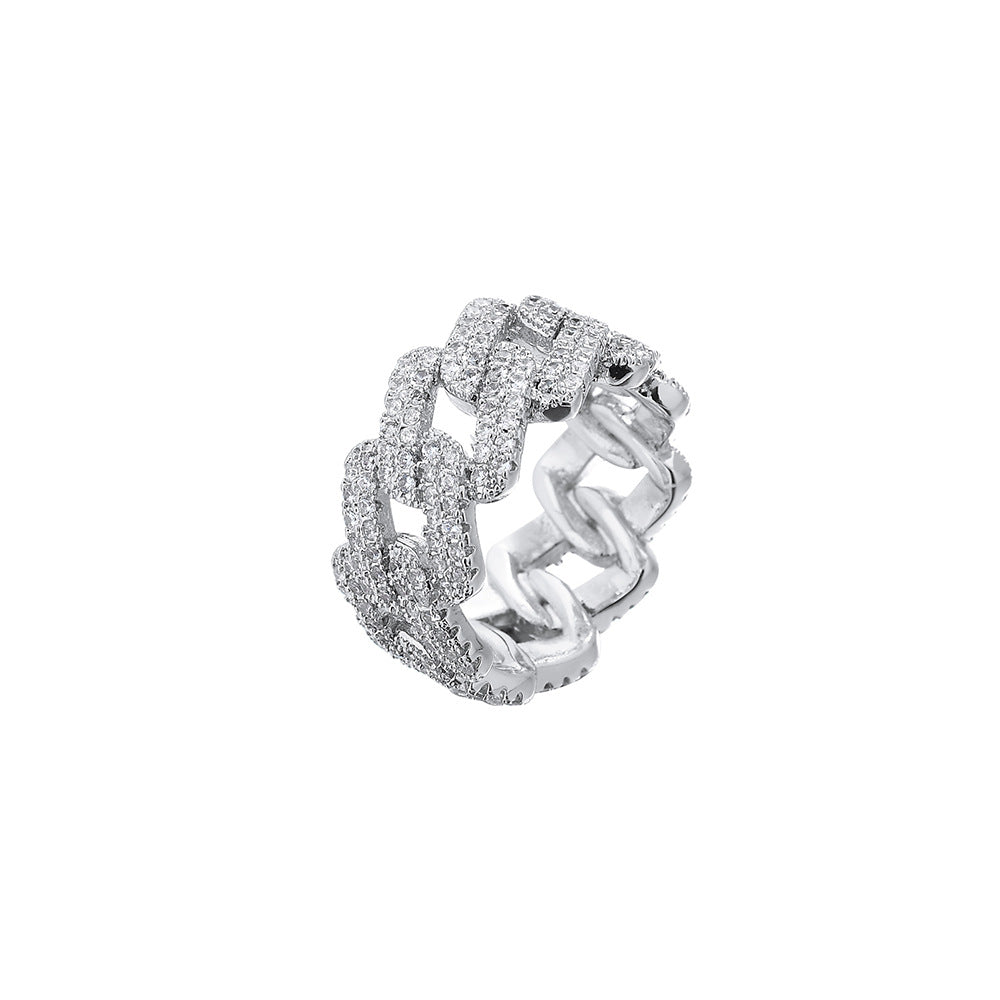 Two-Tone Chain-Link Ring with Pavé Zirconia Stones — view 5