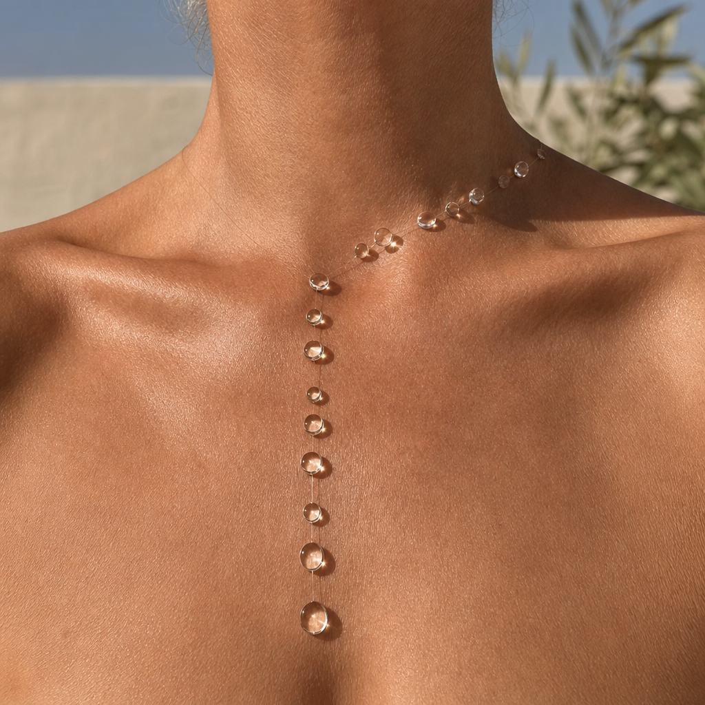 Clear Drop Beaded Necklace with Graduated Beads and Invisible String — main image