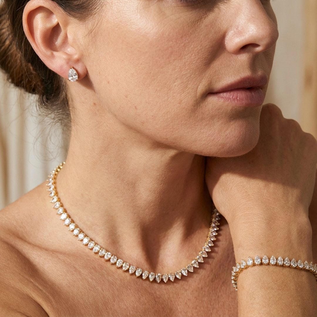 Pear-Shaped Cubic Zirconia Bridal Jewelry Set – Necklace, Bracelet & Earrings — view 7