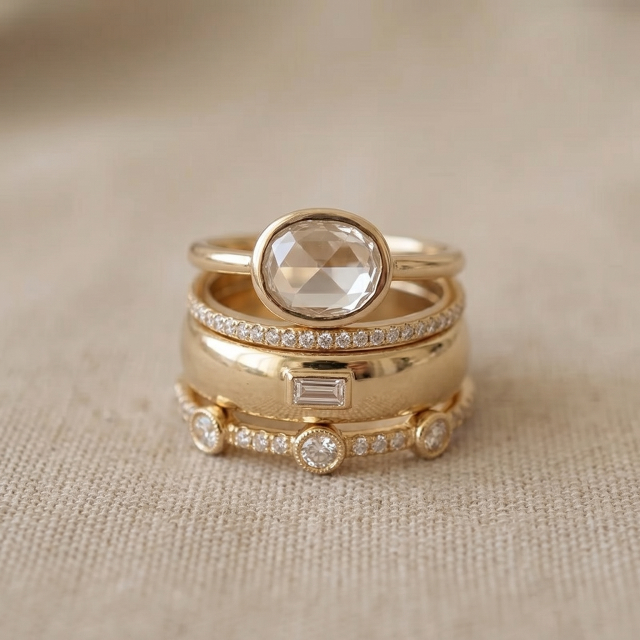 Lily - Vintage Gold & Zirconia Ring Set