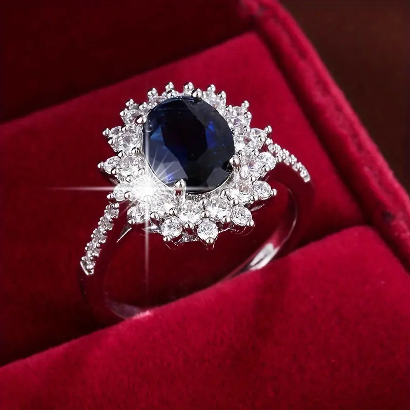 Oval Sapphire Halo Cocktail Ring with Stone-Set Band — view 2