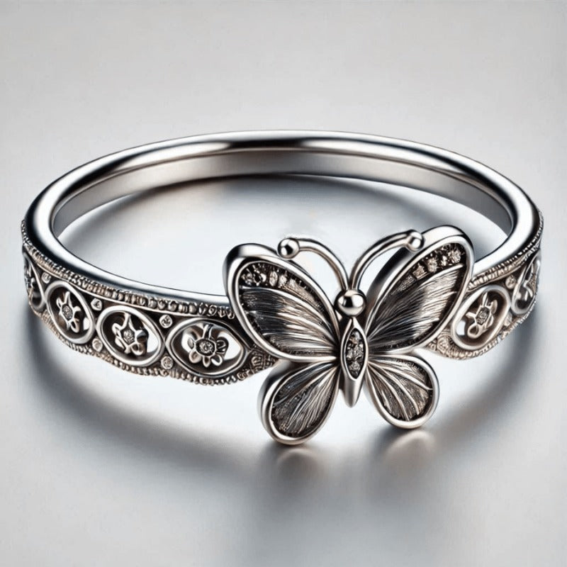 Butterfly Floral Filigree Ring with Cubic Zirconia Accents