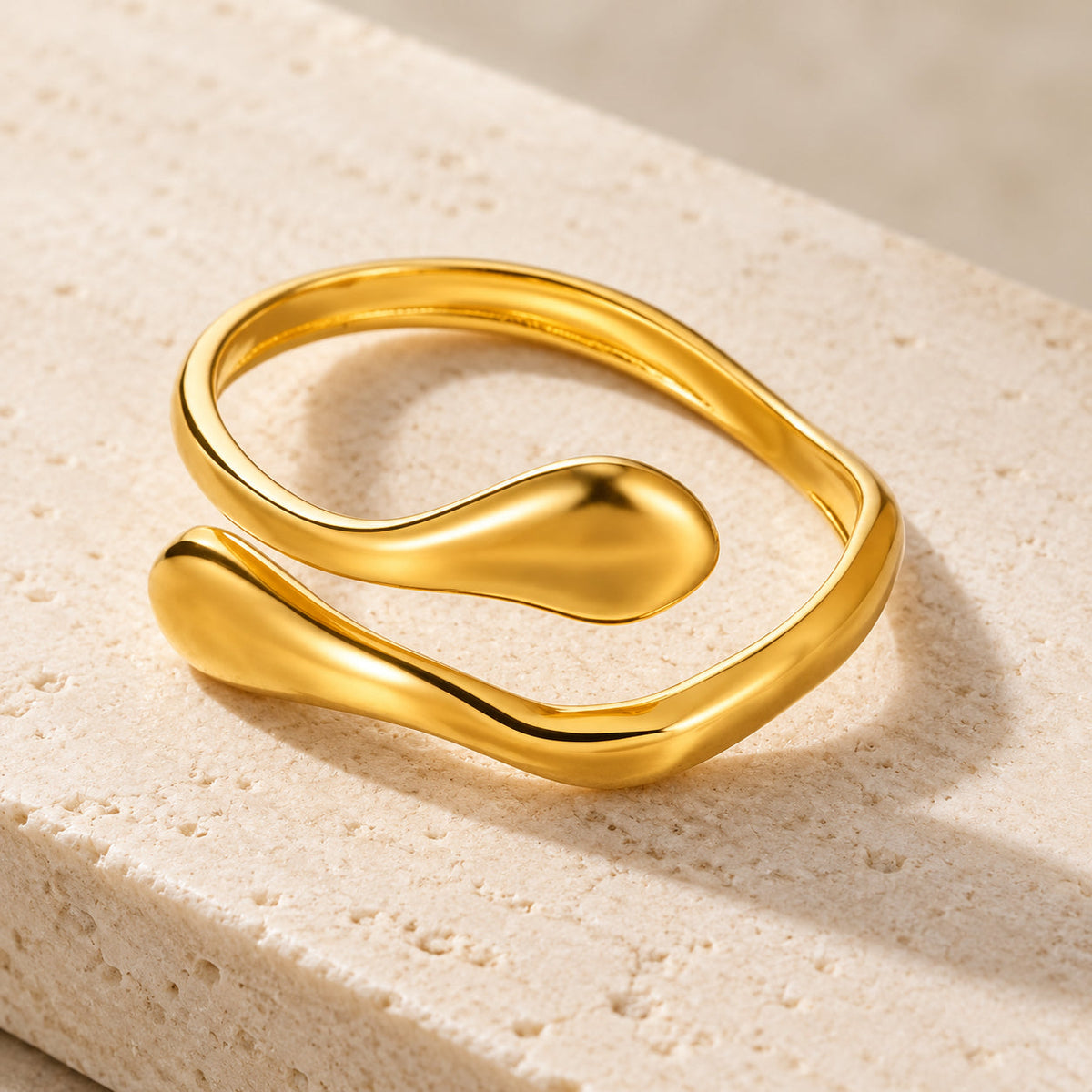Open Wrap Ring in Gold Tone with Sculptural Teardrop Design — main image