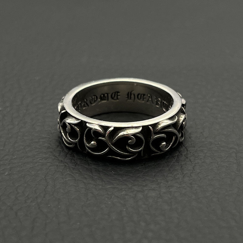 Vintage Floral Scrollwork Band Ring in Rhodium-Plated 925 Silver