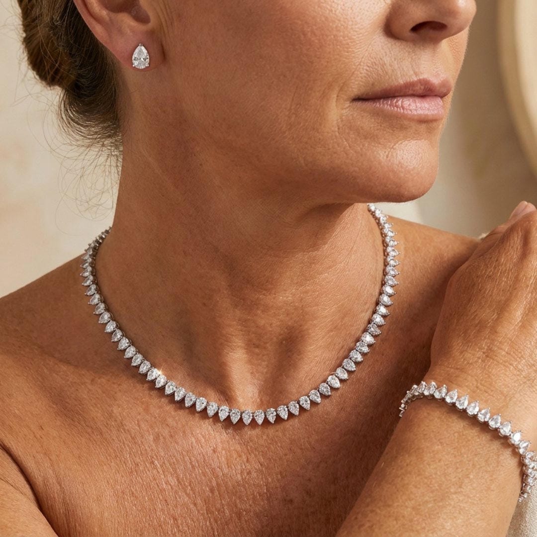 Pear-Shaped Cubic Zirconia Bridal Jewelry Set – Necklace, Bracelet & Earrings — main image