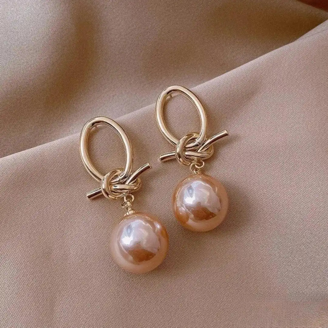 Rose Gold Pearl Drop Earrings with Twisted Knot Detail