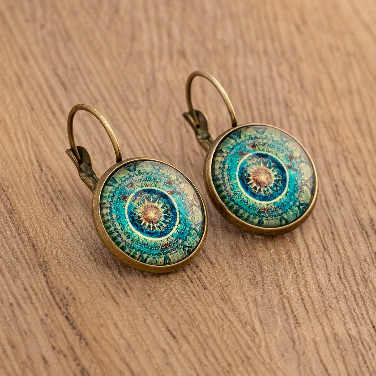 Round Dangle Earrings with Vintage Mandala & Floral Design