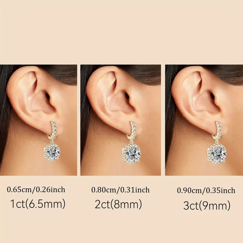 Round Moissanite Drop Earrings with Halo Setting and Leverback Closure — view 7