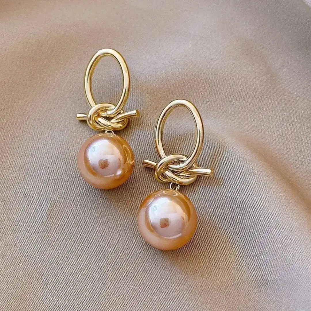 Rose Gold Pearl Drop Earrings with Twisted Knot Detail