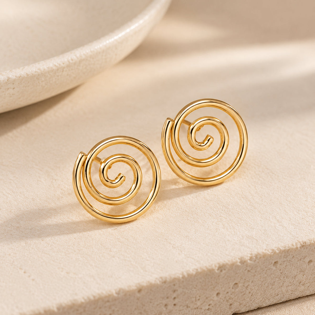 Spiral Stud Earrings with Open Cutout Gold-Tone Design — view 2