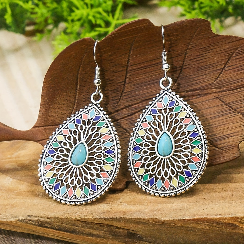 Teardrop Turquoise Drop Earrings with Filigree Detail