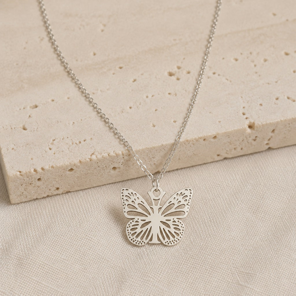 Butterfly Initial Letter Pendant Necklace with Filigree Wings, Gold or Silver Tone — view 19
