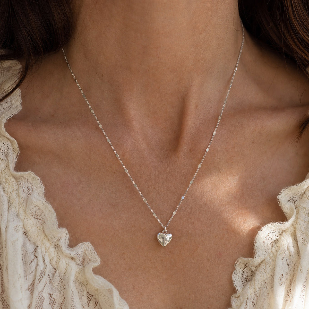 Heart Pendant Necklace, 14K Gold Plated Zinc Alloy with Thin Cable Chain — main image