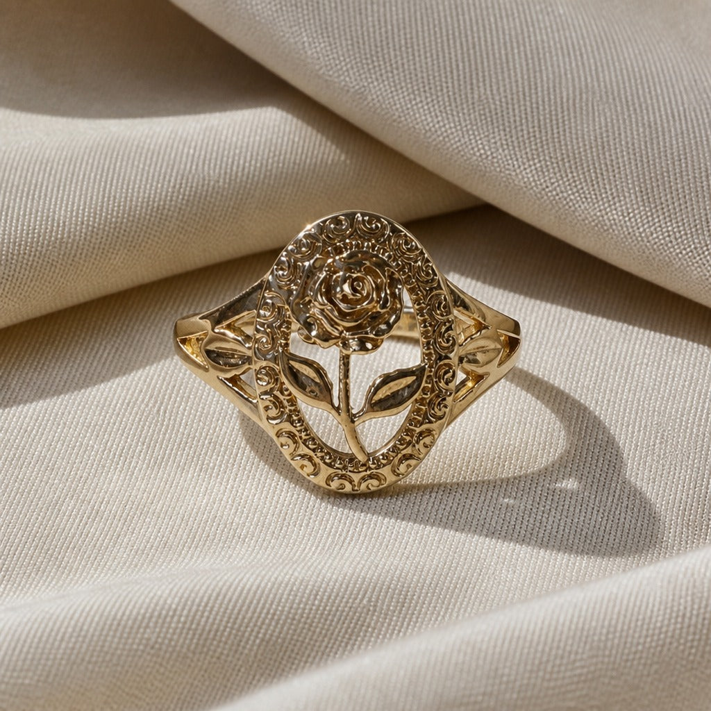 Rose Filigree Hollow Ring in Gold Tone — main image
