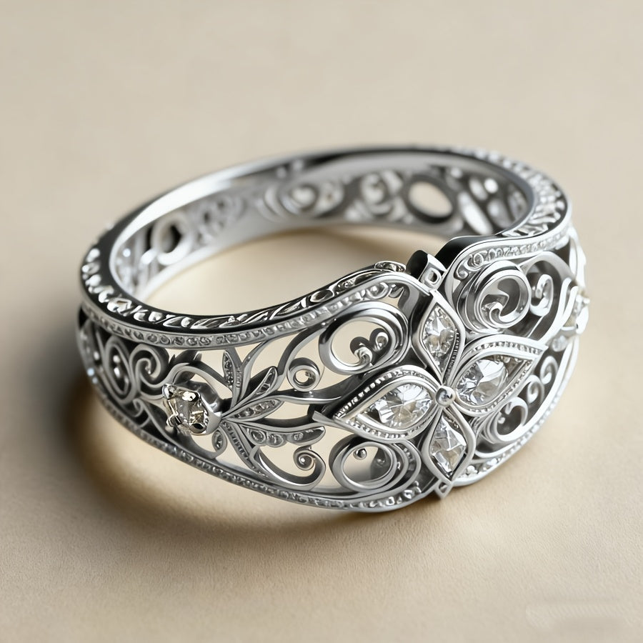 Butterfly Filigree Cocktail Ring with Cubic Zirconia Accents, Silver or Gold Tone