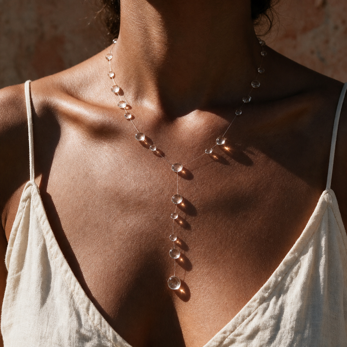 Graduated Teardrop Pendant Necklace with Amber-Toned Drops — view 2