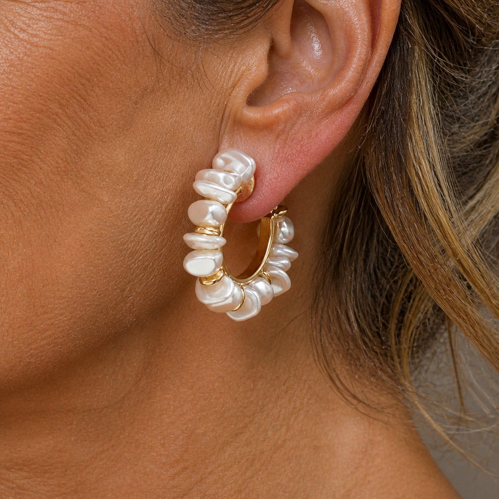 Baroque Pearl Hoop Earrings with Gold-Tone Accents — main image