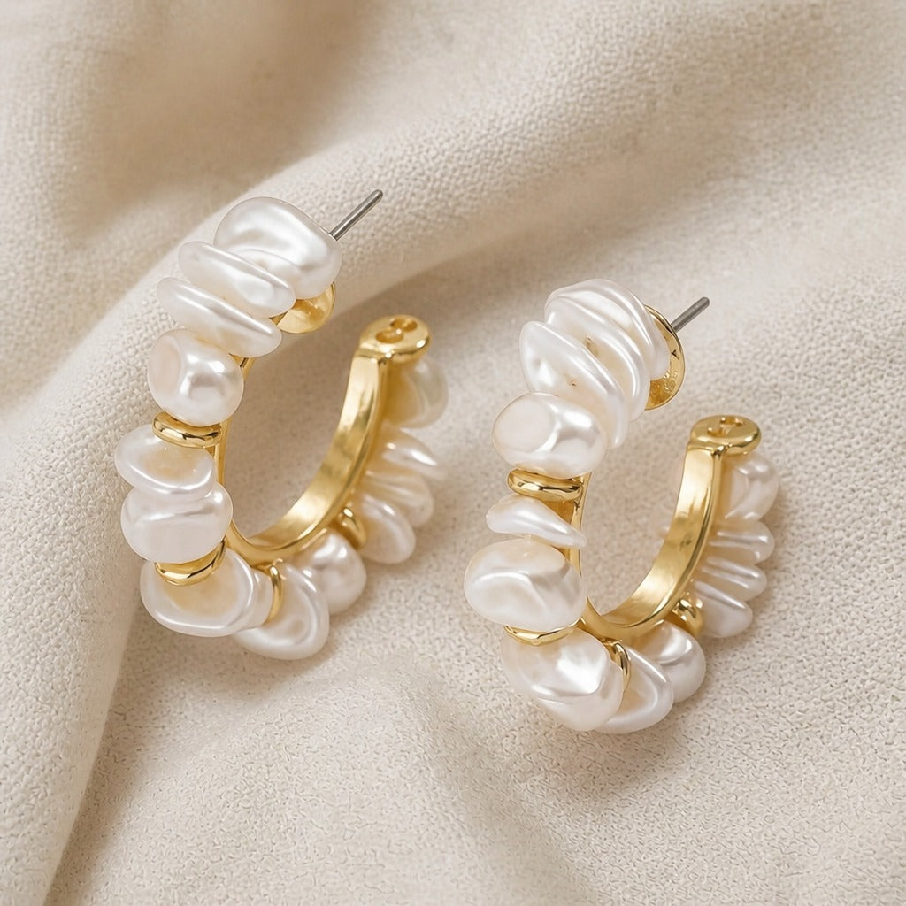 Baroque Pearl Hoop Earrings with Gold-Tone Accents — view 2